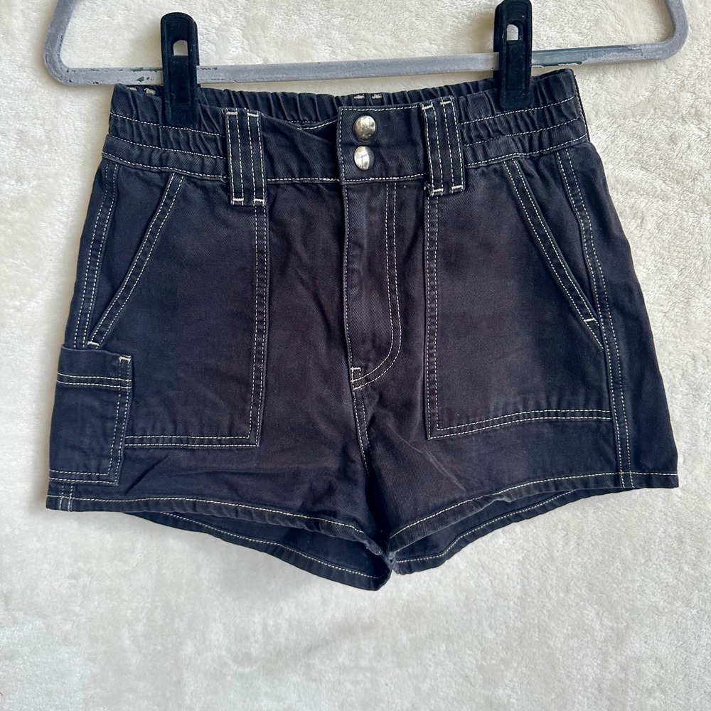 BDG Urban Outfitters Skate Shorts Black Contrast Stitch Utility Pocket Sz Small